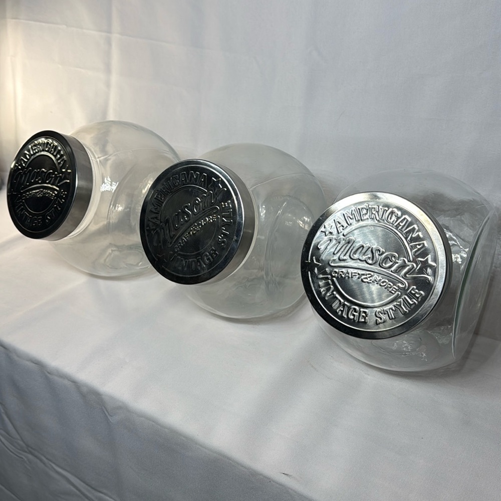 Set of 3 Glass Canisters with Metal Lids | Pantry Storage